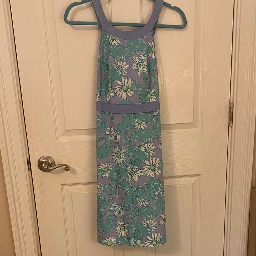Lilly Pulitzer Lavender Halter Dress with Teal Floral Print Sz 2/4